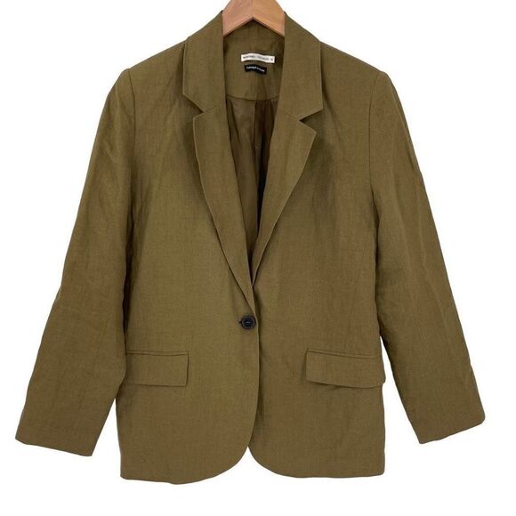 Monoprix Premium 100% Linen One Button Blazer Women FR 36 US Small Army Green - Picture 1 of 4